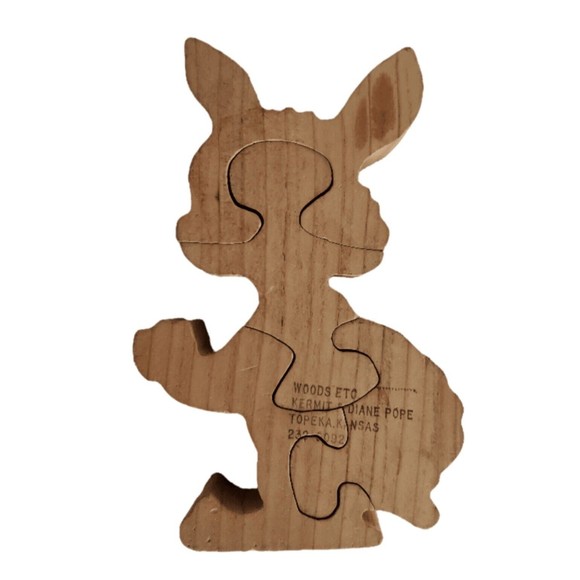 Bunny Rabbit Wooden Puzzle Toddler Chunky Jigsaw Signed Kermit & Diane Pope Vtg - Picture 8 of 12